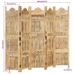 vidaXL Cloison de séparation 5 panneaux 200x165 cm Bois de manguier pas cher