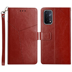 Etui en PU motif de lignes en forme de y avec support et sangle, rouge vin pour votre Oppo A54 5G/A74 5G/A93 5G