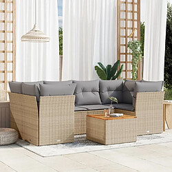 Maison Chic Ensemble à manger d'extérieur 7 pcs avec coussins,Salon de jardin,Mobilier de jardin mélange beige résine tressée -GKD410950