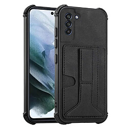 Coque en TPU + PU antichoc, avec béquille pliable, porte-cartes noir pour votre Samsung Galaxy S21 FE 5G