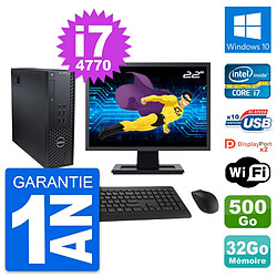 PC Dell T1700 SFF Ecran 22" Intel i7-4770 RAM 32Go Disque 500Go Windows 10 Wifi - Occasion