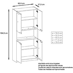 Mpc Armoire de rangement avec 5 compartiments et 4 portes, blanc mat/chêne nature (82 x 184 x 37 cm)