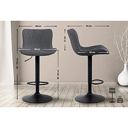 Decoshop26 Lot de 2 tabourets de bar en tissu noir pieds en métal noir hauteur réglable pivotant TDB10724