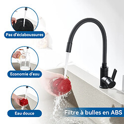 AURALUM MAX Mitigeur Cuisine Flexible Bec Haut Orientable Librement Mitigeur Évier Flexible Pivotant 360° Robinet Evier Eau Chaude/Froide,Noir