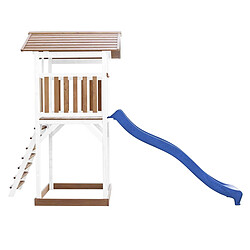 AXI Beach Tower Aire de Jeux avec Toboggan en bleu & Bac à Sable | Grande Maison enfant extérieur en marron & BLANC | Cabane de Jeu en Bois FSC pas cher