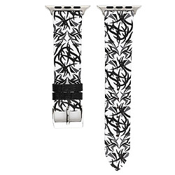 Wewoo Thorns Printing Bracelet en cuir véritable pour Apple Watch séries 5 et 4 40 mm / 3 et 2 et 1 38 mm Noir et Blanc pas cher