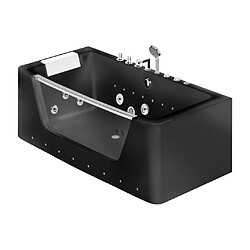 Avis Vente-Unique Baignoire balnéo vitrée semi-îlot à leds DYONA - 1 place - 260L - 170*85*58cm - Noir brillant