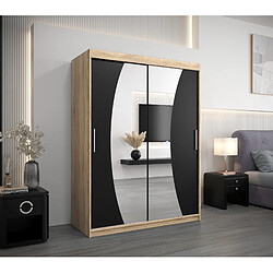 Abiks Meble Armoire Wave à portes coulissantes 200/150/62 2 portes (sonoma/noir)