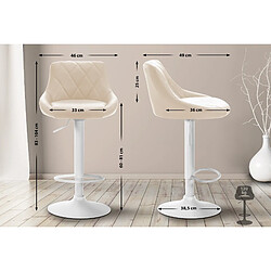 Decoshop26 Tabouret de bar en synthétique crème pivotant avec repose-pieds métal blanc coutures décoratives TDB10591