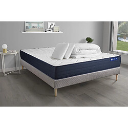 ACTISOM Pack prêt à dormir matelas ACTIMEMO LIFE 140x200 Mémoire de forme 5zones de confort + sommier KIT gris + 2oreillers +couette