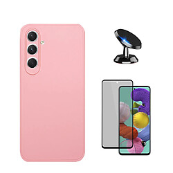 Kit Film Verre Trempé 5D Anti-Spy + Étui Silicone Liquide + SuppOrt Magnétique Phonecare pour Samsung Galaxy S23 FE - Rose