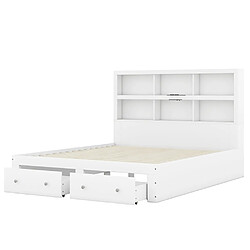 Sweiko Lit adulte Lit double Lit 160x200 cm bois massif lit plateforme king size avec deux tiroirs blanc pas cher