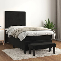 Maison Chic Lit adulte- Lit + matelas,Sommier à lattes de lit avec matelas Noir 90x190 cm Velours -GKD29220