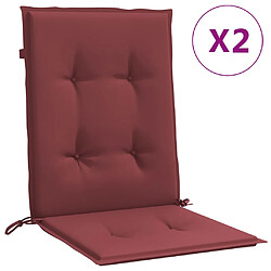 vidaXL Coussins de chaise dossier bas lot de 2 rouge bordeaux mélangé