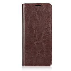 Etui en cuir véritable Cheval fou avec support café pour votre Sony Xperia 10 II