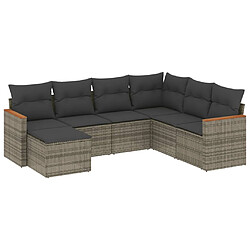 vidaXL Salon de jardin avec coussins 7 pcs gris résine tressée