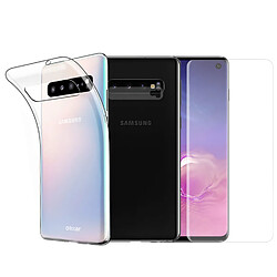 Protection intégrale Verre Trempé incurvé Samsung Galaxy S10+Verre Trempé Caméra Arrière+Coque souple silicone transparente-Visiodirect