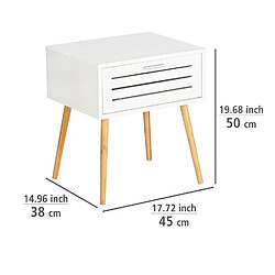 WENKO Table de chevet Finja avec 1 tiroir en Bambou et MDF - Blanc et bois