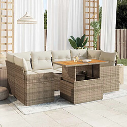 vidaXL Salon de jardin avec coussins 7 pcs beige résine tressée