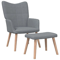 vidaXL Chaise de relaxation avec tabouret Gris clair Tissu