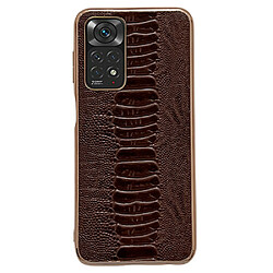 Coque en TPU + cuir véritable texture crocodile, anti-chutte, électroplaqué pour votre Xiaomi Redmi Note 11 4G (Qualcomm)/Note 11S 4G - café