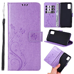 Etui en PU empreinte papillons flip avec support violet clair pour votre Samsung Galaxy A41 (Global Version)