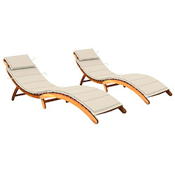 Helloshop26 Lot de 2 transats chaise longue bain de soleil lit de jardin terrasse meuble d'extérieur avec coussins bois d'acacia solide 02_0012044