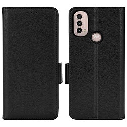 Etui en PU texture litchi, fermeture aimantée avec support noir pour votre Motorola Moto E20/Moto E30/Moto E40