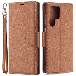 Etui en PU texture litchi marron pour votre Samsung Galaxy S22 Ultra