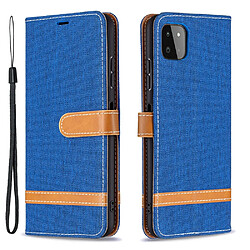 Etui en PU Tissu de jeans de couleurs assorties avec dragonne bleu pour votre Samsung Galaxy A22 5G (EU Version)