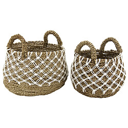 Aubry Gaspard Cache-pots en jonc naturel et crochet (Lot de 2).