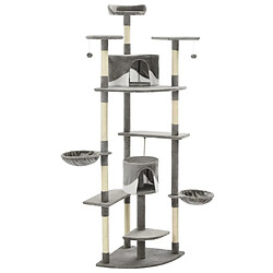 Helloshop26 Arbre à chat griffoir grattoir niche jouet animaux peluché en sisal 203 cm gris et blanc 3702202