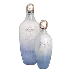 BigBuy Home Bouteille Bleu Argenté Résine Verre 12 x 12 x 33 cm Décorative