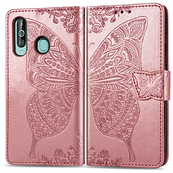 Wewoo Housse Coque Étui en cuir à rabat horizontal Butterfly Love Flowers pour Galaxy A60avec porte-cartes et porte-cartesainsi que porte-monnaie et lanière Or rose