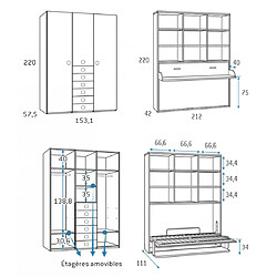 Acheter Inside 75 Composition armoire 3 portes 6 tiroirs + lit 90 x 190 escamotable horizontal bibliothèque avec plateau bureau