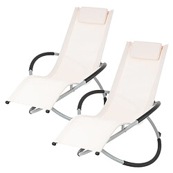 Ecd Germany 2x Chaise longue pliable fauteuil relax de jardin extérieur rocking chair créme