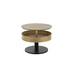 Avis Inside 75 Table basse ronde DORA 75 cm diamètre-plateau chêne relevable piétement acier brosse