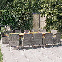 Salle à manger de jardin 13 pcs,Table et chaise à dîner avec coussins Gris -MN56181