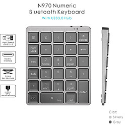 Universal Clavier numérique Bluetooth avec séparateur de moyeu USB couvercle en alliage d'aluminium pour téléphones portables iPad Apple | Clavier (gris)