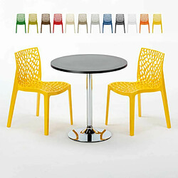 Grand Soleil Table Ronde Noir et 2 Chaises Colorées P