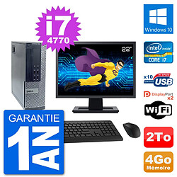 PC Dell 7020 SFF Ecran 22" Intel i7-4770 RAM 4Go Disque Dur 2To Windows 10 Wifi - Occasion