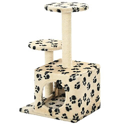 Helloshop26 Arbre à chat griffoir grattoir niche jouet animaux peluché en sisal 60 cm beige motif de pattes 3702126