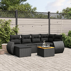 vidaXL Salon de jardin 7 pcs avec coussins noir résine tressée