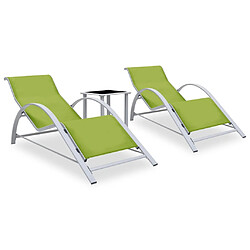 vidaXL Chaises longues 2 pcs avec table Aluminium Vert