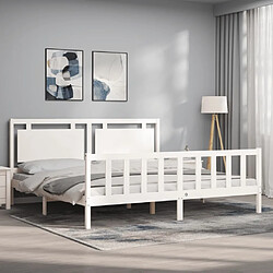 Avis Maison Chic Lit adulte - Cadre Structure de lit avec tête de lit Contemporain blanc 200x200 cm bois massif -MN43612