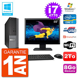 PC Dell 3020 SFF Ecran 22" Intel i7-4770 RAM 8Go Disque 2To Graveur DVD Wifi W7 - Occasion