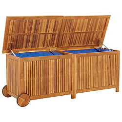 Helloshop26 Coffre boîte meuble de jardin rangement avec roues 150 x 50 x 58 cm bois acacia 02_0013065 