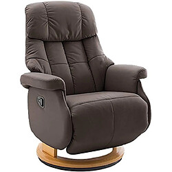 Fauteuil relax / fauteuil rotatif en cuir coloris marron - L.77 x H.111 x P.86 cm -PEGANE- 