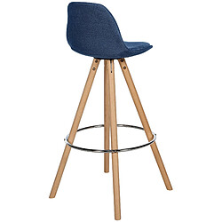 Decoshop26 Tabouret de bar chaise haute x1 repose-pieds style scandinave en tissu bleu structure en bois clair rond 10_0004636