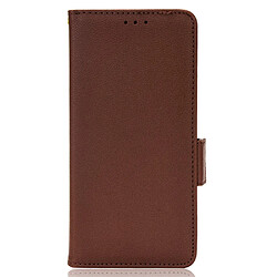 Etui en PU texture litchi, double fermeture magnétique avec support, marron pour votre Oppo Reno6 5G